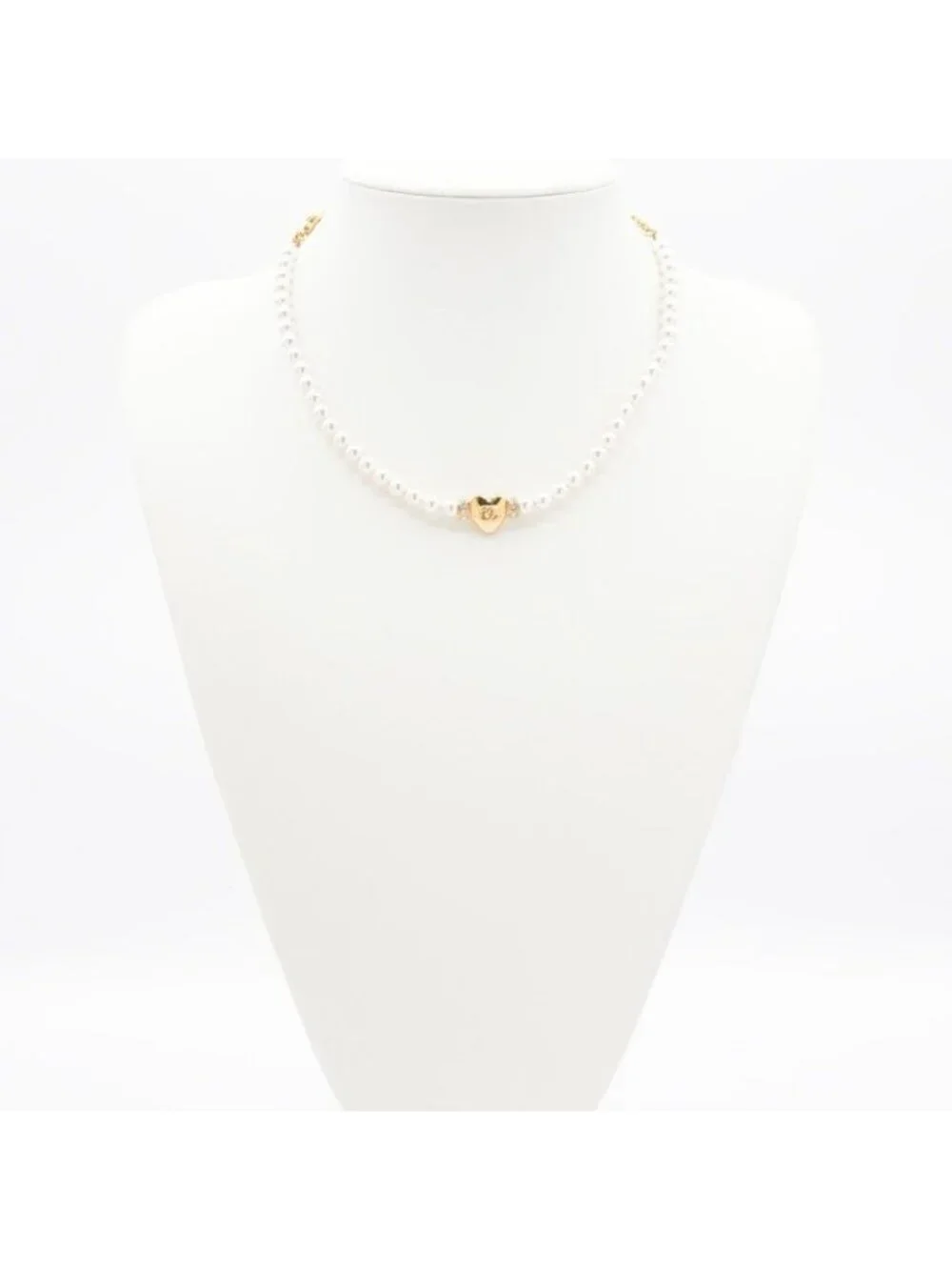 Chanel Choker White Gold Heart Coco Mark Rhinestone